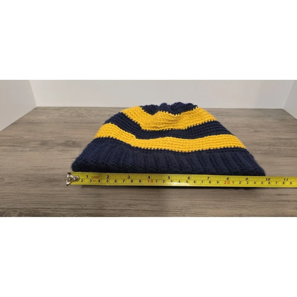 HAT Beanie BLUE/YELLOW Stripe Handmade Crochet WINTER HAT, UNISEX